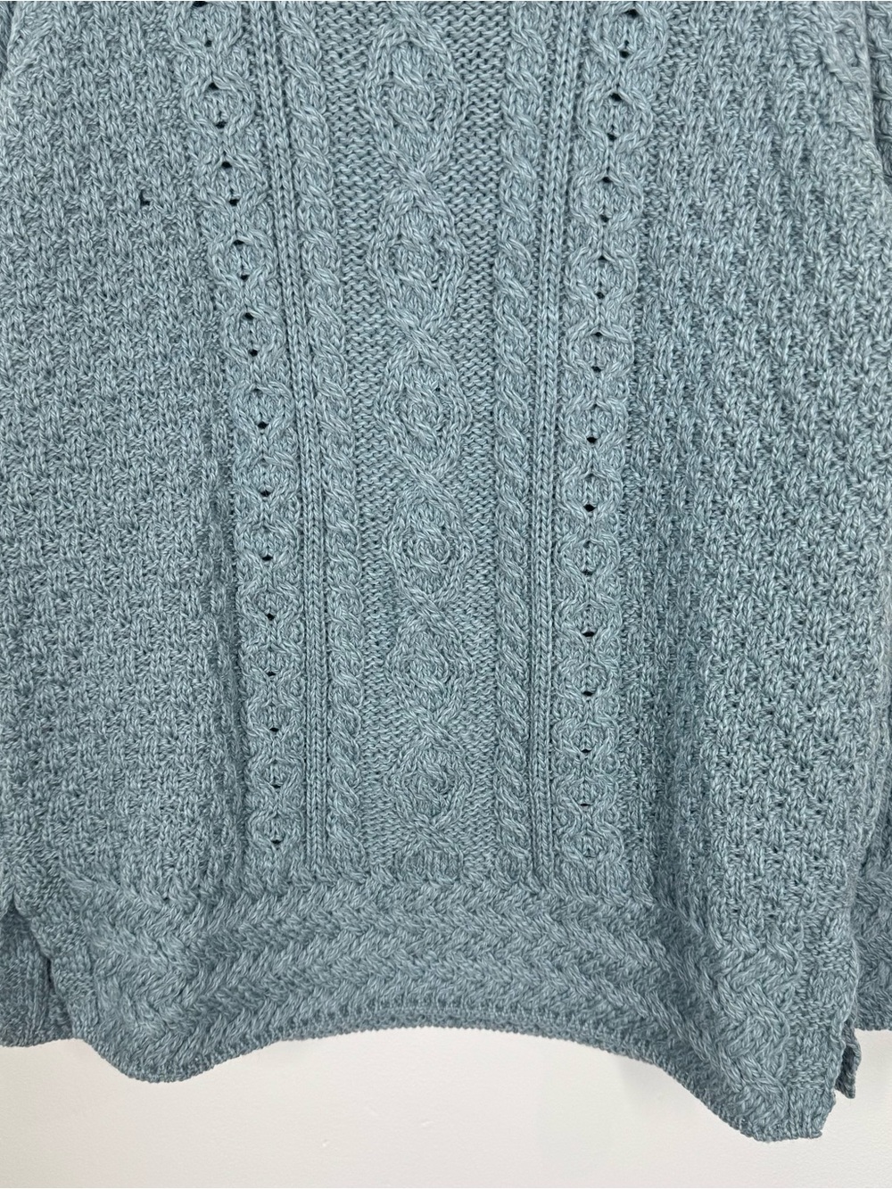 ARAN Crafts Cowl Neck Cable Knit Blue Tunic Sweater Thick Wool Women’s L NEW! - Picture 4 of 9